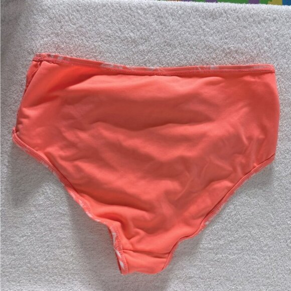 5/$25 Women’s Neon Coral White Tropical Print High Waist Bikini Bottoms L - Picture 6 of 9